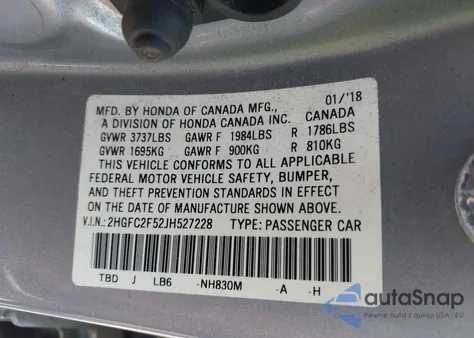 2018 Honda Civic Lx from USA, damaged, VIN 2HGFC2F52JH527228